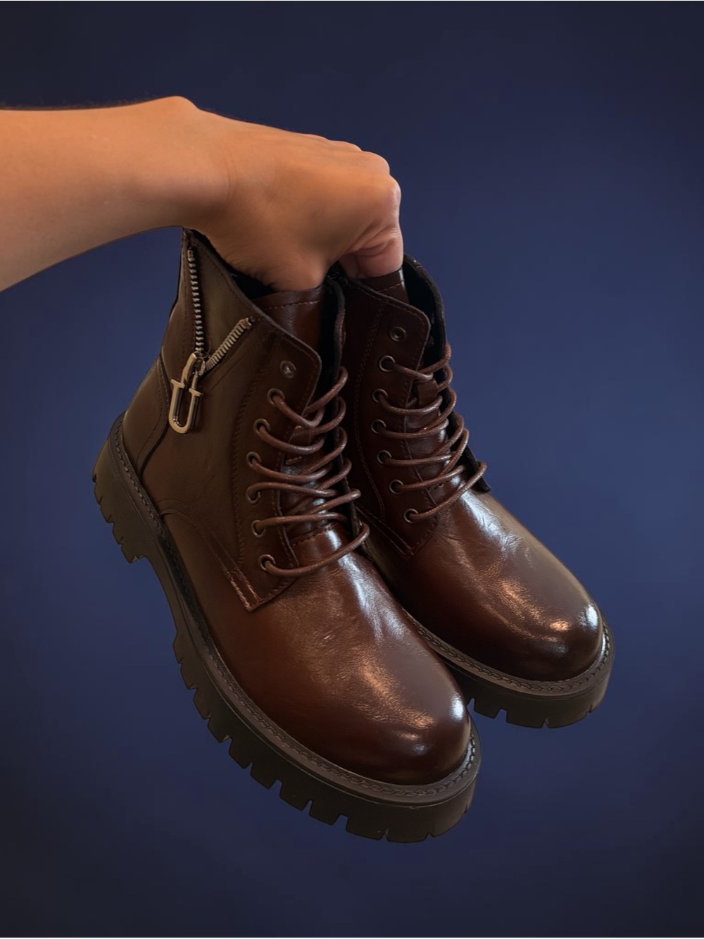 Men’s Brown Leather Lug-sole Lace-Up Boots